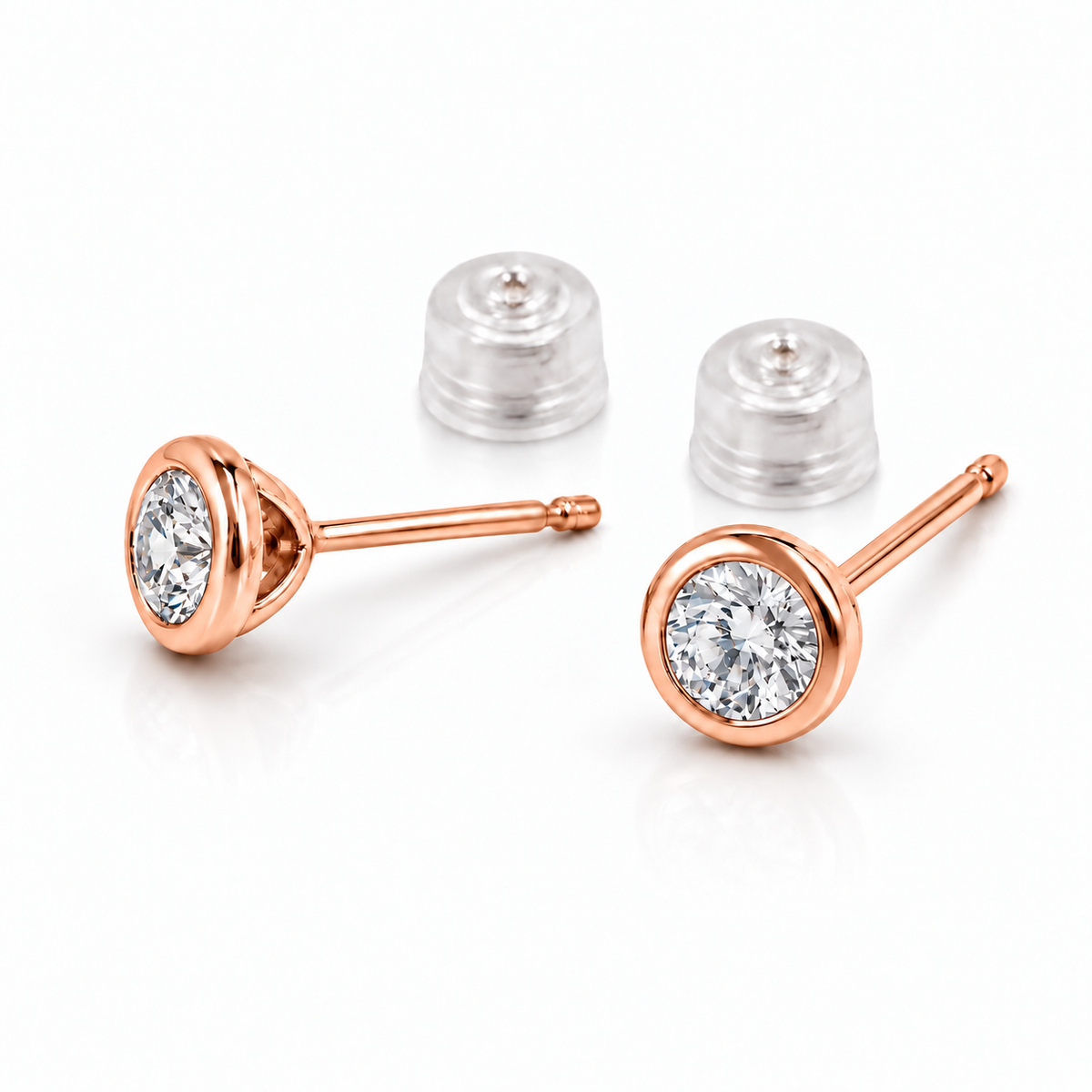 〖0.3ct × 2p / Fカラー VS1アップ EX〗ラボグロウンダイヤモンド ベゼルタイプ スタッドピアス|ラウンドブリリアント|受注制作/約40〜60日でお届け