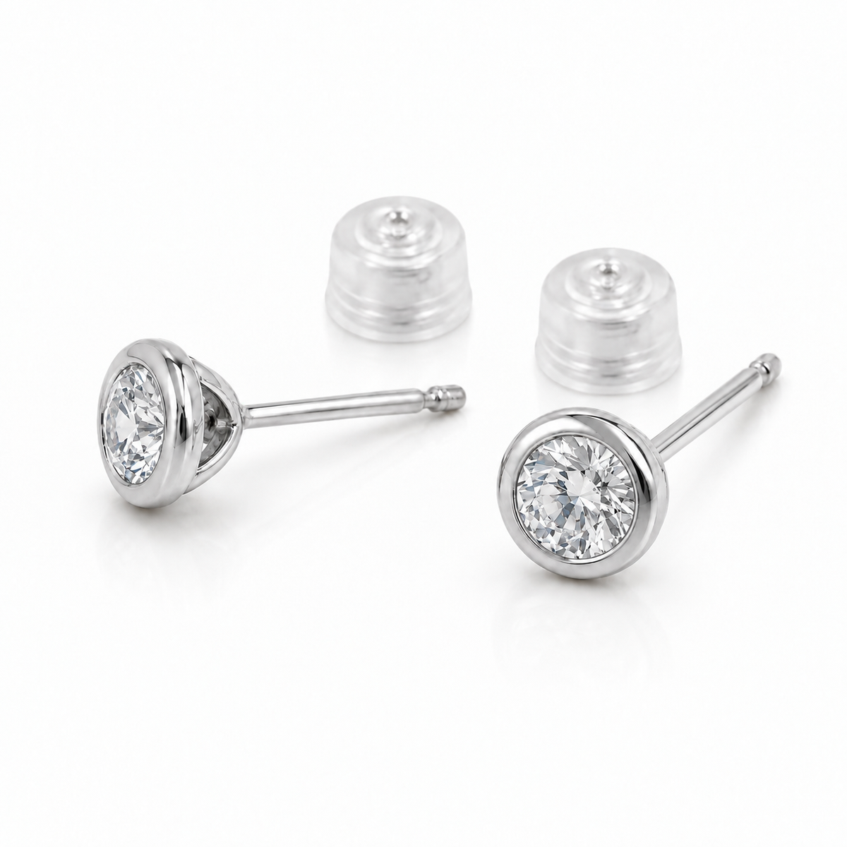 〖0.3ct × 2p / Fカラー VS1アップ EX〗ラボグロウンダイヤモンド ベゼルタイプ スタッドピアス|ラウンドブリリアント|受注制作/約40〜60日でお届け