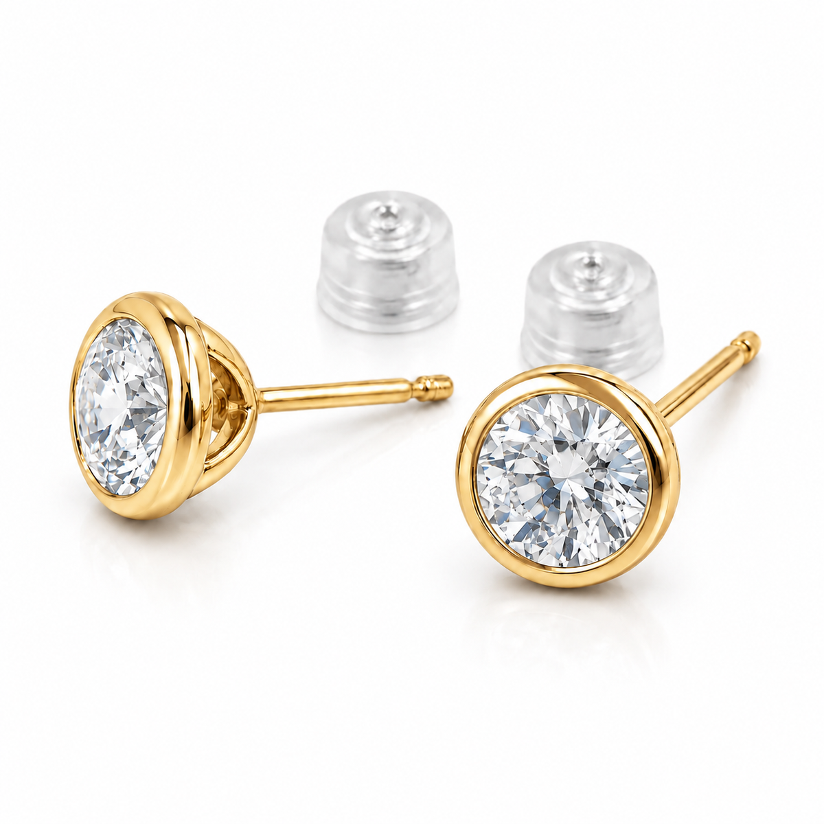 〖0.5ct × 2p / Fカラー VS1アップ EX〗ラボグロウンダイヤモンド ベゼルタイプ スタッドピアス|ラウンドブリリアント|受注制作/約40〜60日でお届け