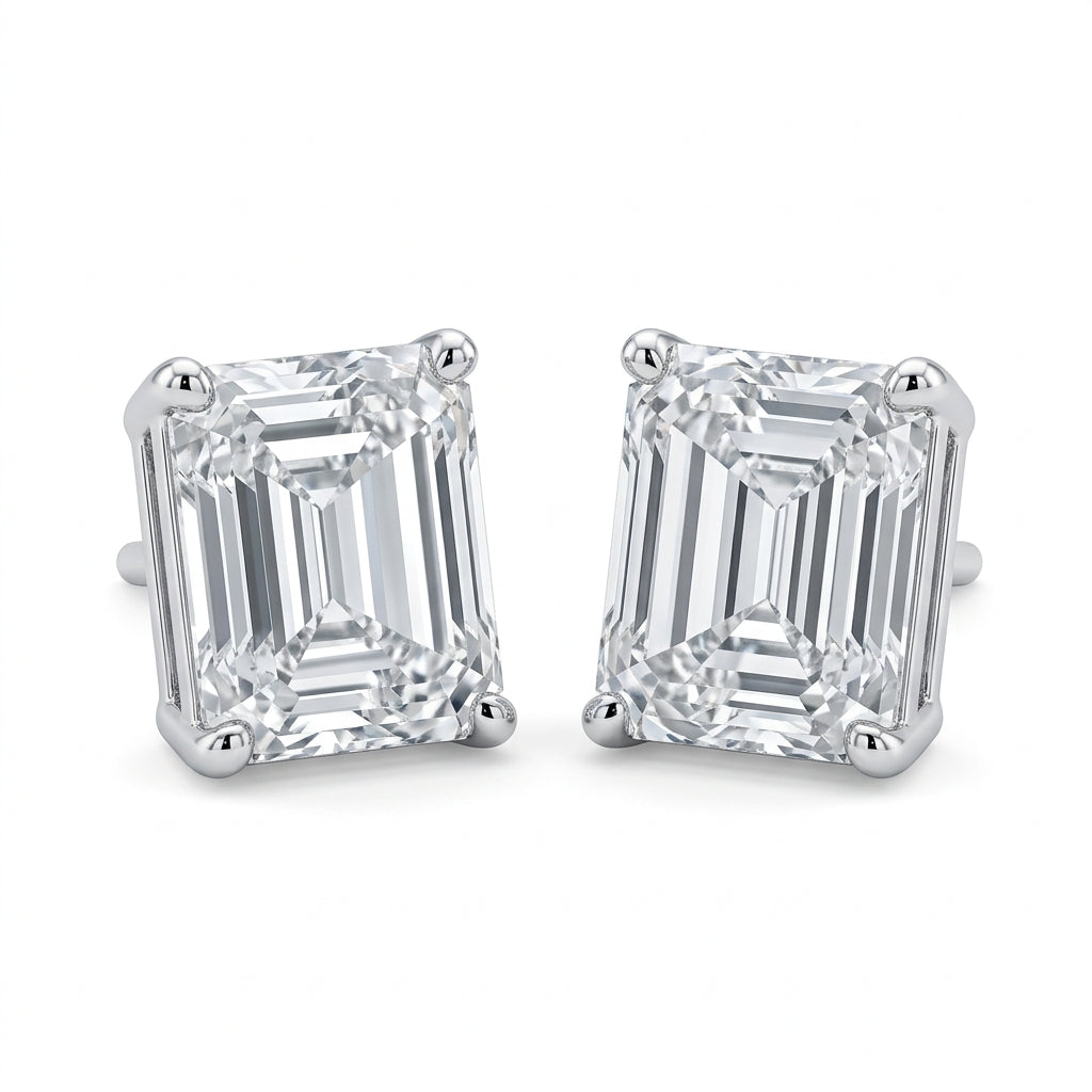 〖5ct×2 /トータル10ct Dカラー VVS2〗ラボグロウンダイヤモンド ピアス|プラチナ900|エメラルドカット|IGI鑑定書付き -オーダー制作・納期1−2ヶ月 ND-E005