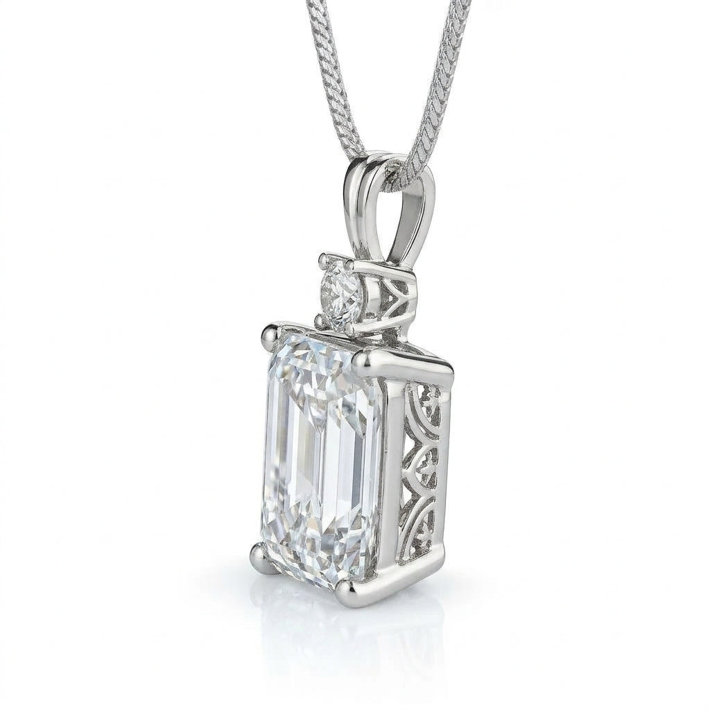 〖2ct / Eカラー VS1〗ラボグロウンダイヤモンド ネックレス|プラチナ900|エメラルドカット ペンダント|IGI鑑定書付き-オーダー制作・納期1−2ヶ月 ND-N003