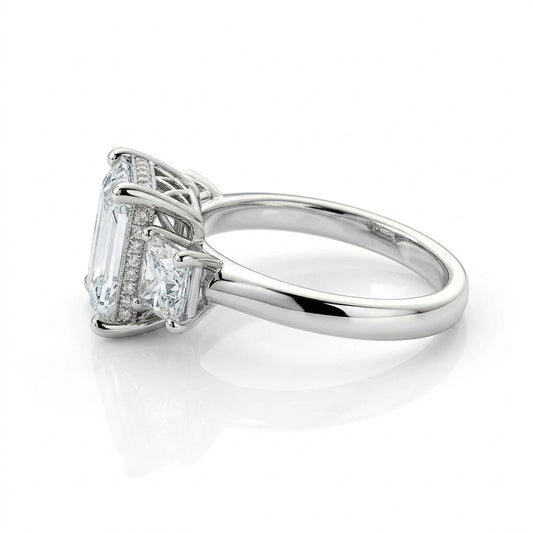 〖3ct / Eカラー VVS2〗ラボグロウンダイヤモンド リング|プラチナ900|エメラルドカット スリーストーン|IGI鑑定書付き-オーダー制作