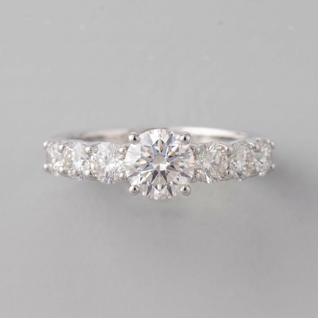 【お客様専用ページ】お預かり天然ダイヤモンド リング|中石0.873ct PT900 刻印付き|ラボダイヤ 0.3ct×6石 ハーフエタニティ一体デザイン|13号