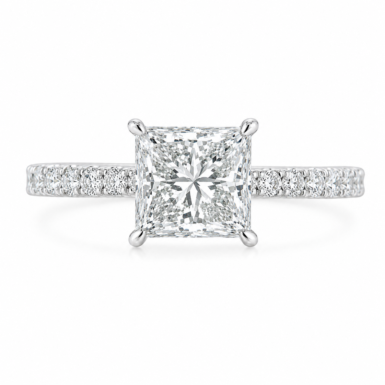 【お客様専用ページ】プリンセスカット リング + ピアス片方 セット|3ct Fカラー VVS2 脇石付き + 1ct ピアス|PT900