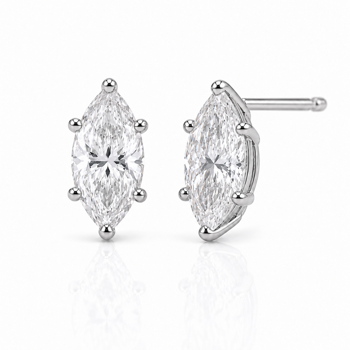 【お客様専用ページ】マーキスカット スタッドピアス|1ct × 2石|プラチナ 2段腰 ポスト上側|IGI鑑定書付き