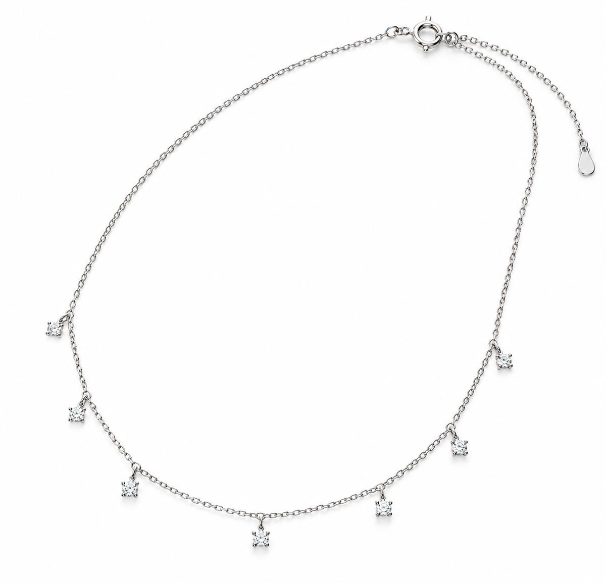 ダイヤモンドステーションネックレス〖0.1ct×7石 合計0.7ct〗ラボグロウンダイヤモンド|プラチナPT900/PT850 / K18イエローゴールド|Fカラー VS1 エクセレントカット|鑑定書なし|4本爪|小豆ミラーカット45cm|受注制作