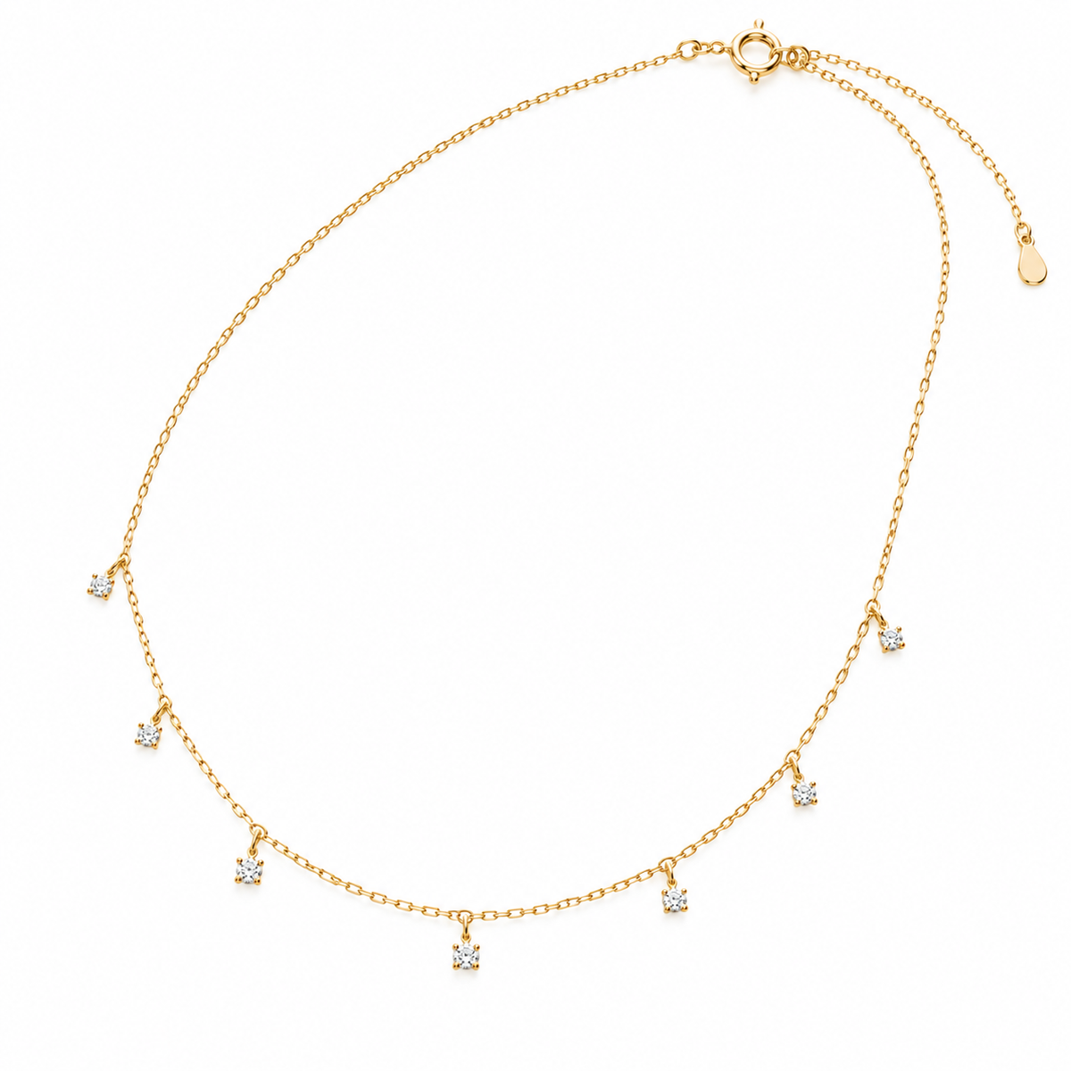 ダイヤモンドステーションネックレス〖0.1ct×7石 合計0.7ct〗ラボグロウンダイヤモンド|プラチナPT900/PT850 / K18イエローゴールド|Fカラー VS1 エクセレントカット|鑑定書なし|4本爪|小豆ミラーカット45cm|受注制作