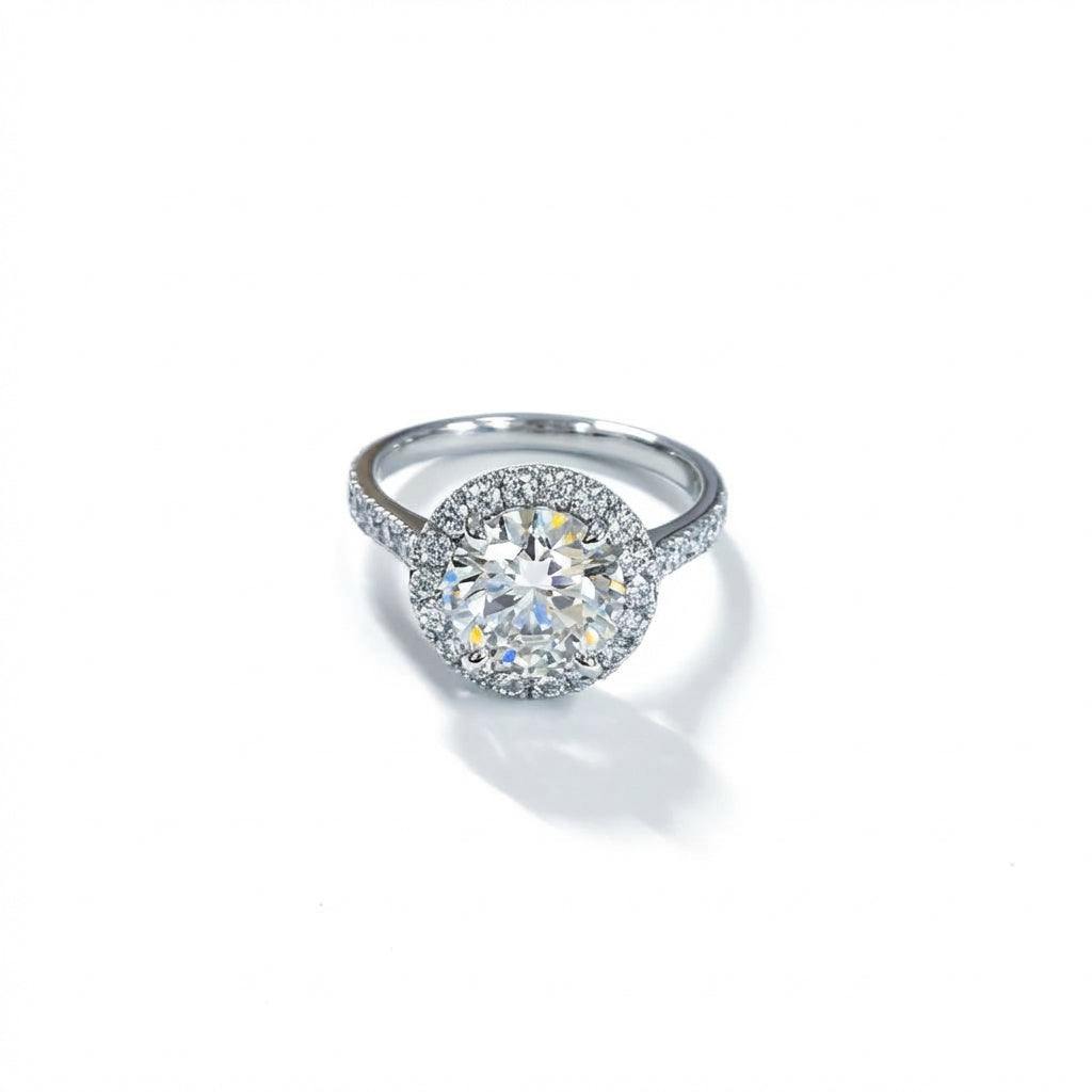 〖2ct / Dカラー VVS2〗ラボグロウンダイヤモンド リング|プラチナ900|ラウンド ダブルヘイロー パヴェバンド|IGI鑑定書付き-オーダー制作・納期1−2ヶ月 ND-R008