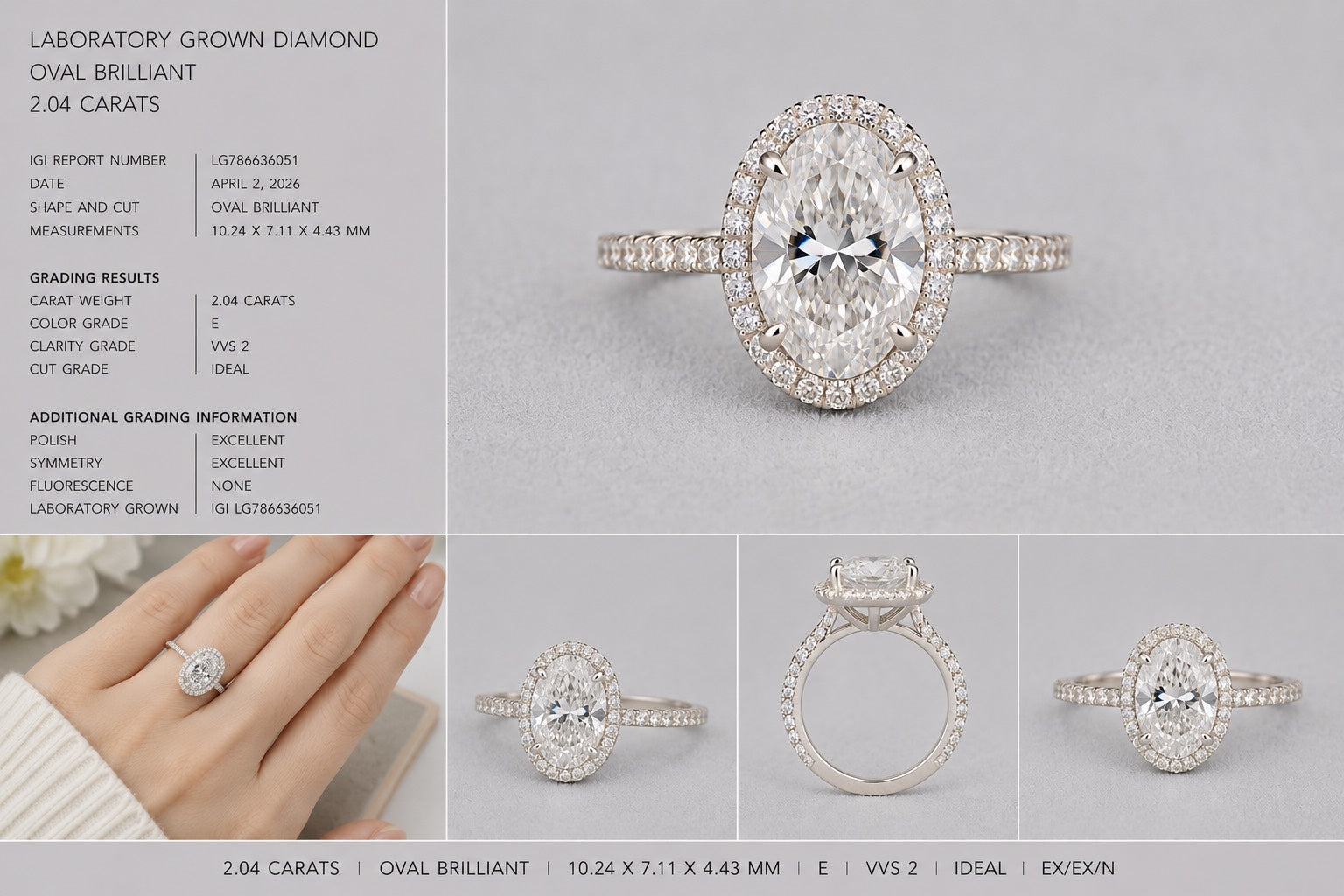 〖2.04ct / Eカラー VVS2〗ラボグロウンダイヤモンド リング|プラチナ900|オーバルブリリアント ヘイローリング|IGI鑑定書付き 受注制作/約50日でお届け