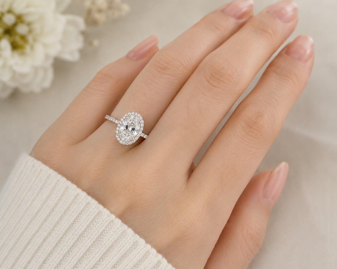 〖2.04ct / Eカラー VVS2〗ラボグロウンダイヤモンド リング|プラチナ900|オーバルブリリアント ヘイローリング|IGI鑑定書付き 受注制作/約50日でお届け