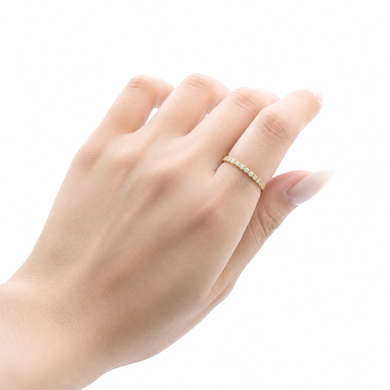 ハーフエタニティリング〖0.4ct/0.03ct×15石2mm 〗ラボグロウンダイヤモンド|プラチナPT900/PT950 / K18イエローゴールド|受注制作/約50日でお届け|NAYA-1002|RNR00149|