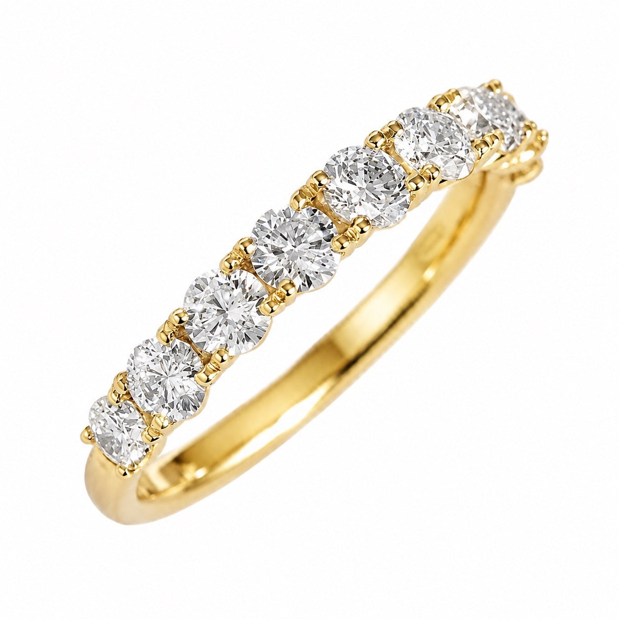 ハーフエタニティリング〖0.9ct/0.1ct×9石/D:3㎜ R:3㎜〗ラボグロウンダイヤモンド|プラチナPT900/PT950 / K18イエローゴールド|受注制作/約50日でお届け|NAYA-1002|RNR00149