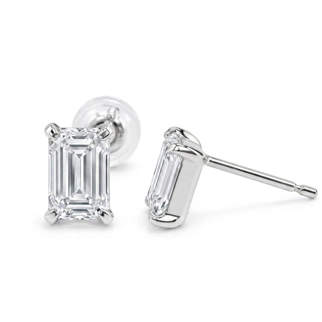 【お客様専用ページ】エメラルドカット スタッドピアス|0.7ct × 2石|PT900 シンプル4本爪 低台座 ポスト上|IGI鑑定書付き
