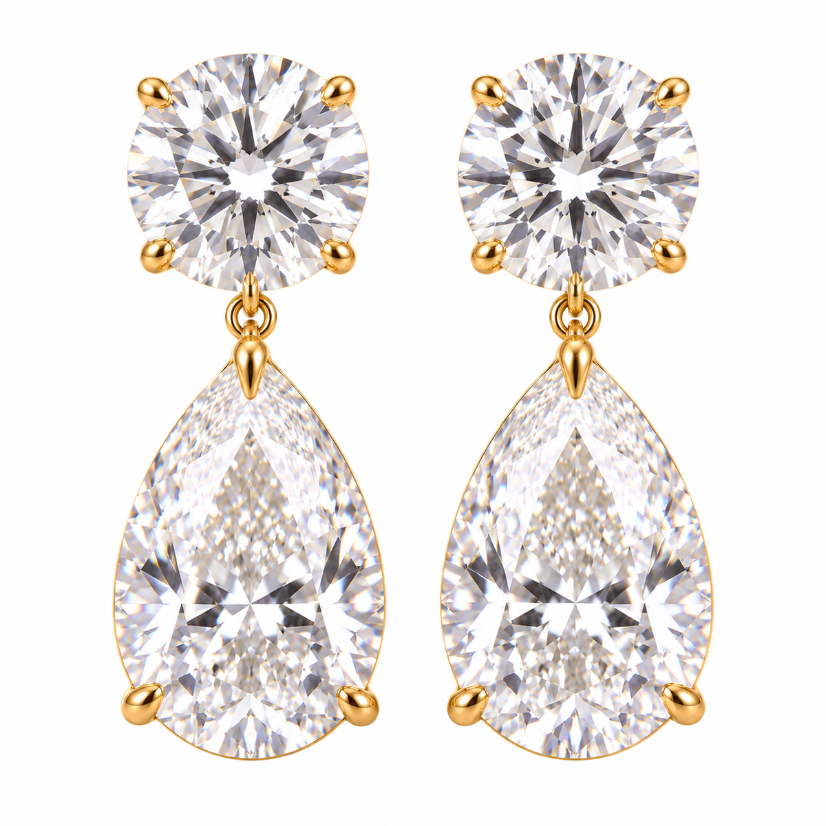 【お客様専用】2ct×2 ペアシェイプ 0.7ct×2 ラウンドブリリアント オーダーメイドピアス加工 K18YG 2 + 3.8mmフルエタニティリング