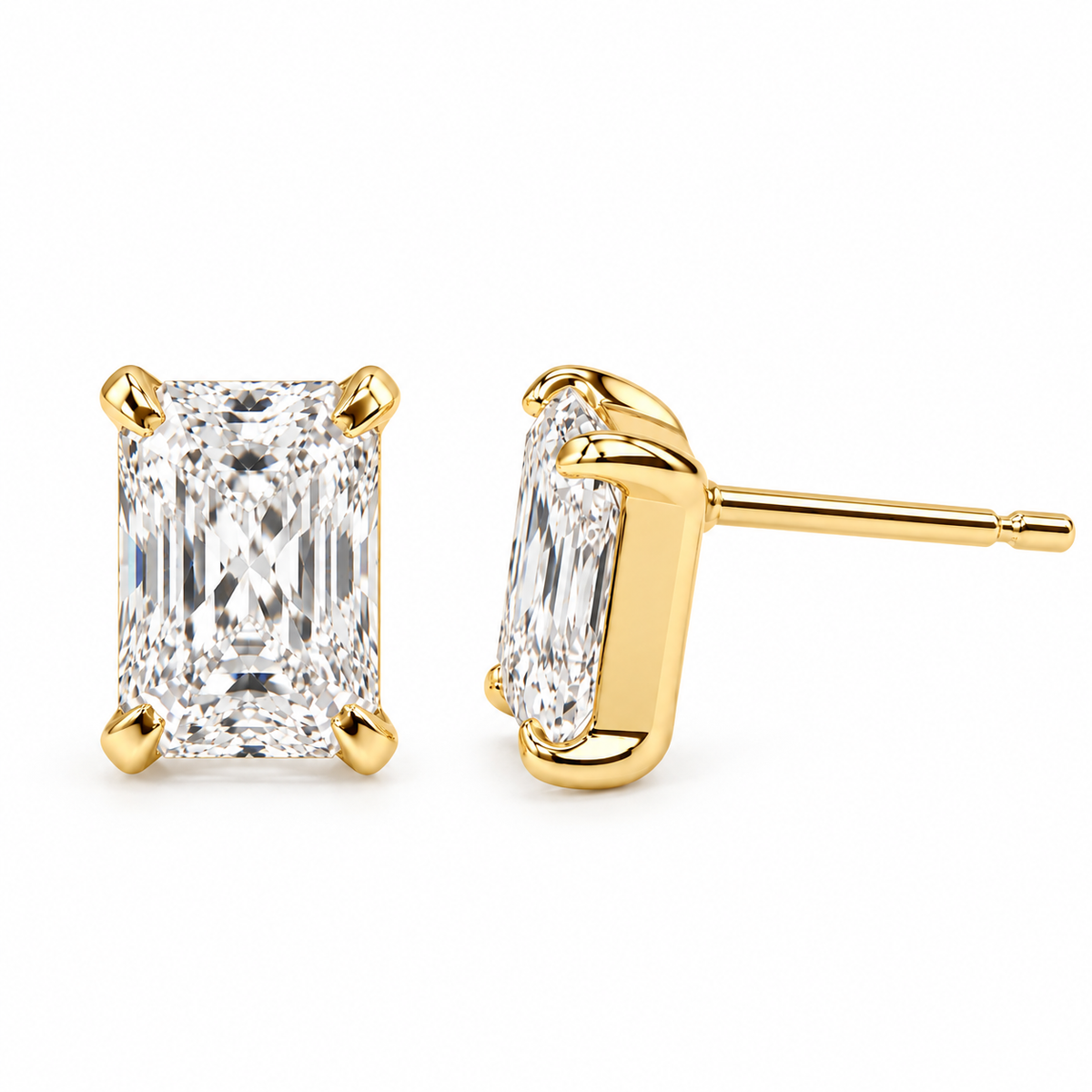 【お客様専用ページ】ラディアントカット スタッドピアス|0.7ct × 2石|K18イエローゴールド 4本爪 ポスト上側