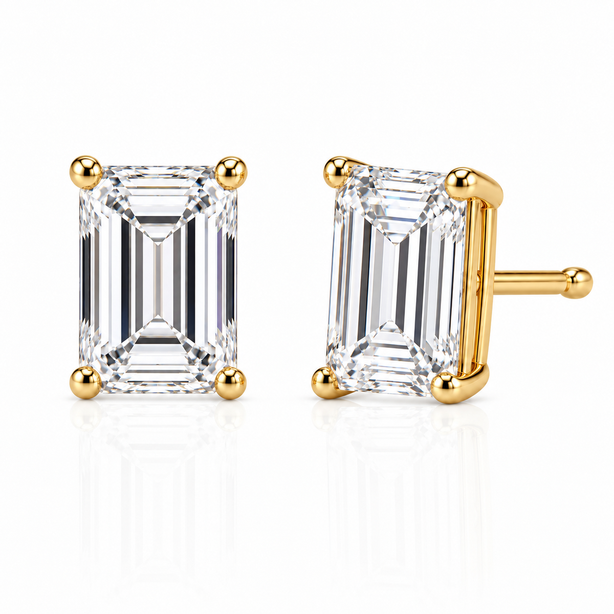 〖1ct ×2p/ Dカラー VVS2〗ラボグロウンダイヤモンド ピアスペア|プラチナ900 / K18イエローゴールド|エメラルドカット|IGI鑑定書付|受注制作/約50日でお届け