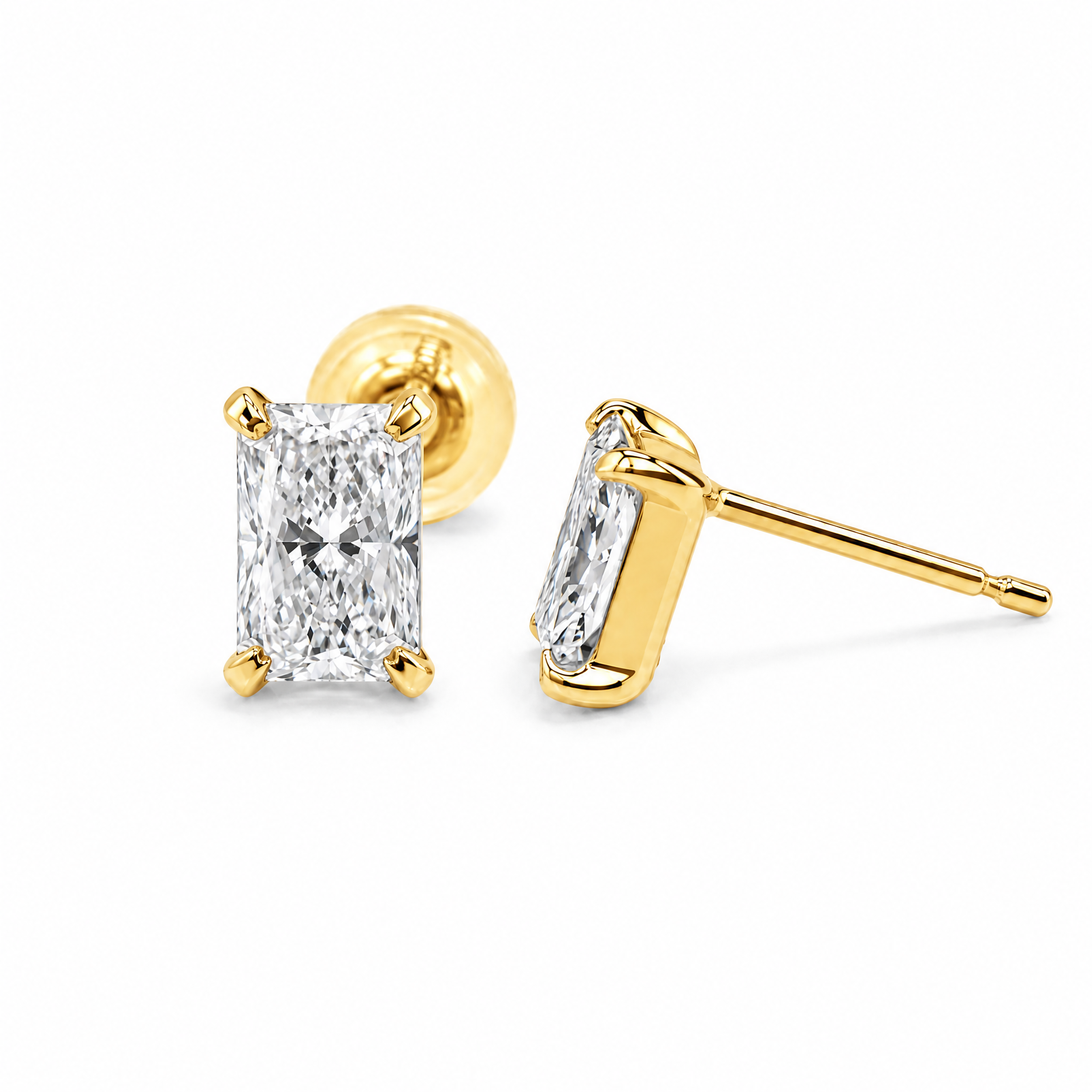 ラディアントカット〖0.30ct×2 トータル0.6カラット / Fカラー VS1〗スタッドピアス|プラチナ900 / K18イエローゴールド|4本爪|鑑定書無し|納期約50日|限定30セット