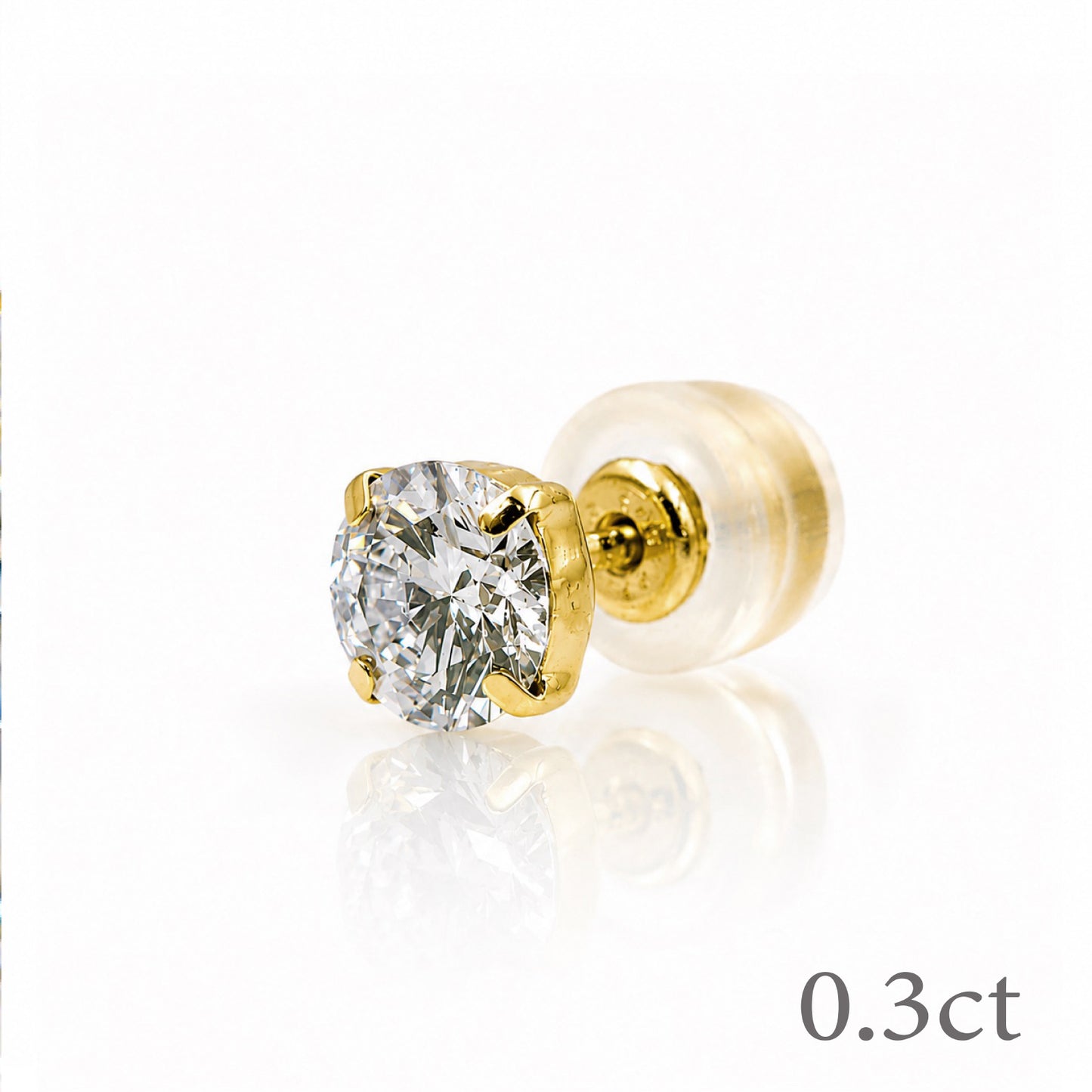 〖0.3ct / Fカラー VS1/エクセレントカット〗ラボグロウンダイヤモンド ピアス片方｜K18イエローゴールド｜ラウンドブリリアント｜鑑定書無し｜定番人気 ご注文後約30日～50日で納品｜NAYA-001b