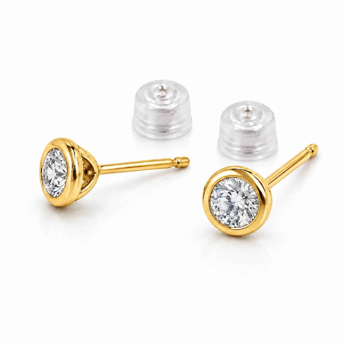 〖0.3ct × 2p / Fカラー VS1アップ EX〗ラボグロウンダイヤモンド ベゼルタイプ スタッドピアス｜ラウンドブリリアント｜受注制作／約40〜60日でお届け