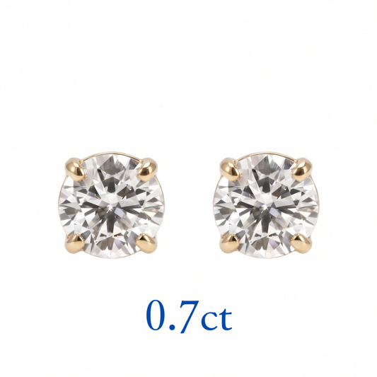 〖0.7ct ×2p/ Fカラー VS1〗ラボグロウンダイヤモンド ピアスペア｜K18イエローゴールド｜ラウンドブリリアント｜鑑定書無し｜定番人気 ご注文後約30日～50日で納品｜NAYA-014b