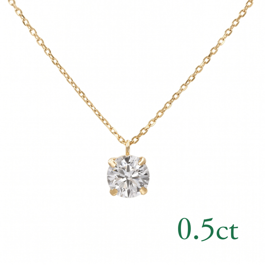 〖0.5ct / Dカラー VVS〗ラボグロウンダイヤモンド ペンダント｜K18イエローゴールド｜ラウンドブリリアント｜IGI鑑定書付き｜定番人気 ご注文後約30日～50日で納品｜NAYA-012b