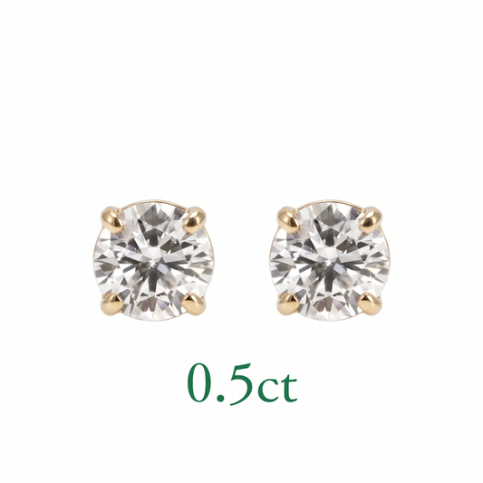 〖0.5ct×2p / Dカラー VVS〗ラボグロウンダイヤモンド ピアスペア｜K18イエローゴールド｜ラウンドブリリアント｜IGI鑑定書付き｜定番人気 ご注文後約30日～50日で納品｜NAYA-011b