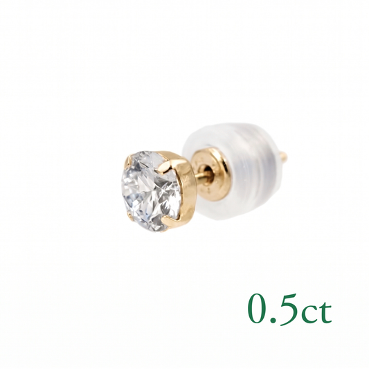 〖0.5ct / Dカラー VVS〗ラボグロウンダイヤモンド ピアス片方｜K18イエローゴールド｜ラウンドブリリアント｜IGI鑑定書付き｜定番人気 ご注文後約30日～50日で納品｜NAYA-010b