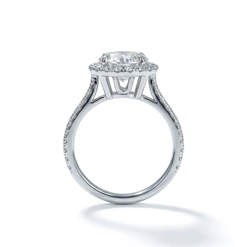 〖2ct / Dカラー VVS2〗ラボグロウンダイヤモンド リング｜プラチナ900｜ラウンド ダブルヘイロー パヴェバンド｜IGI鑑定書付き-オーダー制作・納期1−2ヶ月  ND-R008