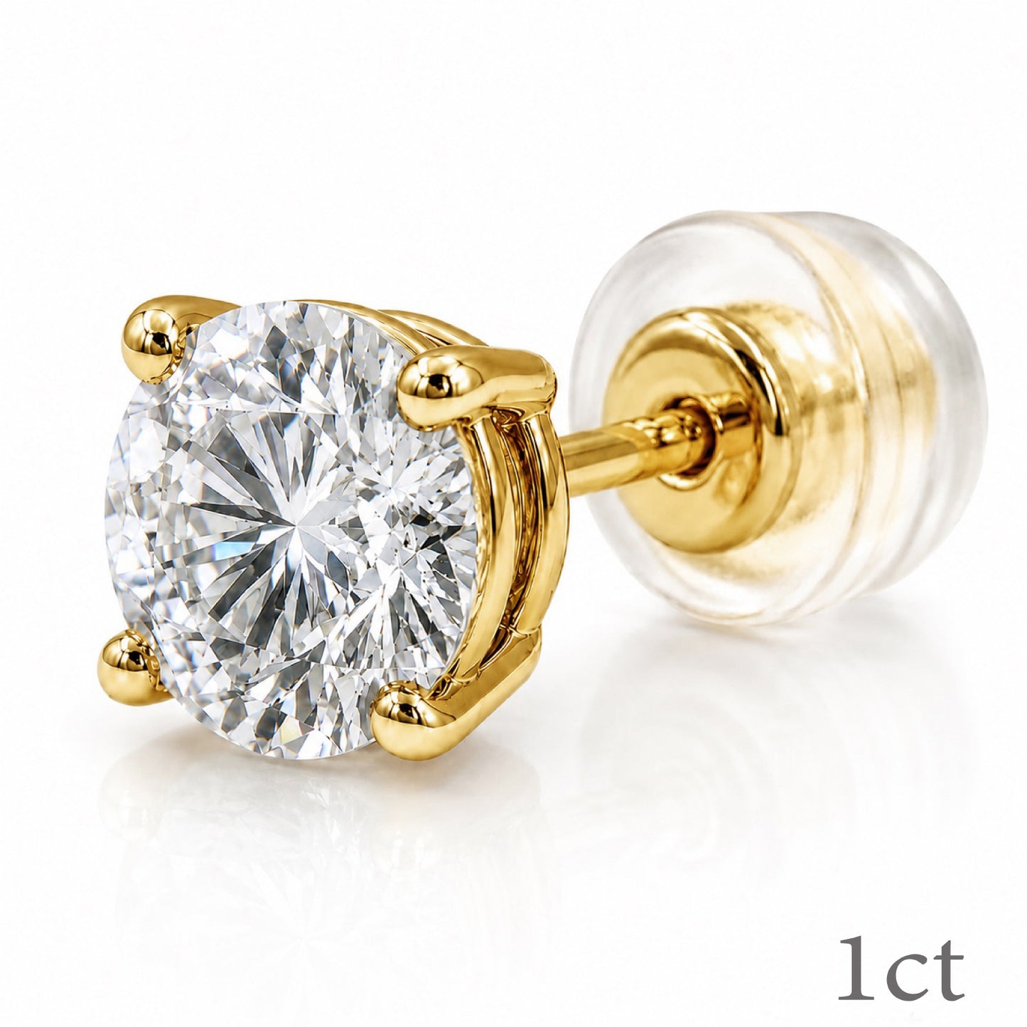 〖1ct / Dカラー VVS2 エクセレントカット〗ラボグロウンダイヤモンド ピアス片方｜K18イエローゴールド｜ラウンドブリリアント｜IGI鑑定書付き｜定番人気 ご注文後約30日～50日で納品｜NAYA-022b