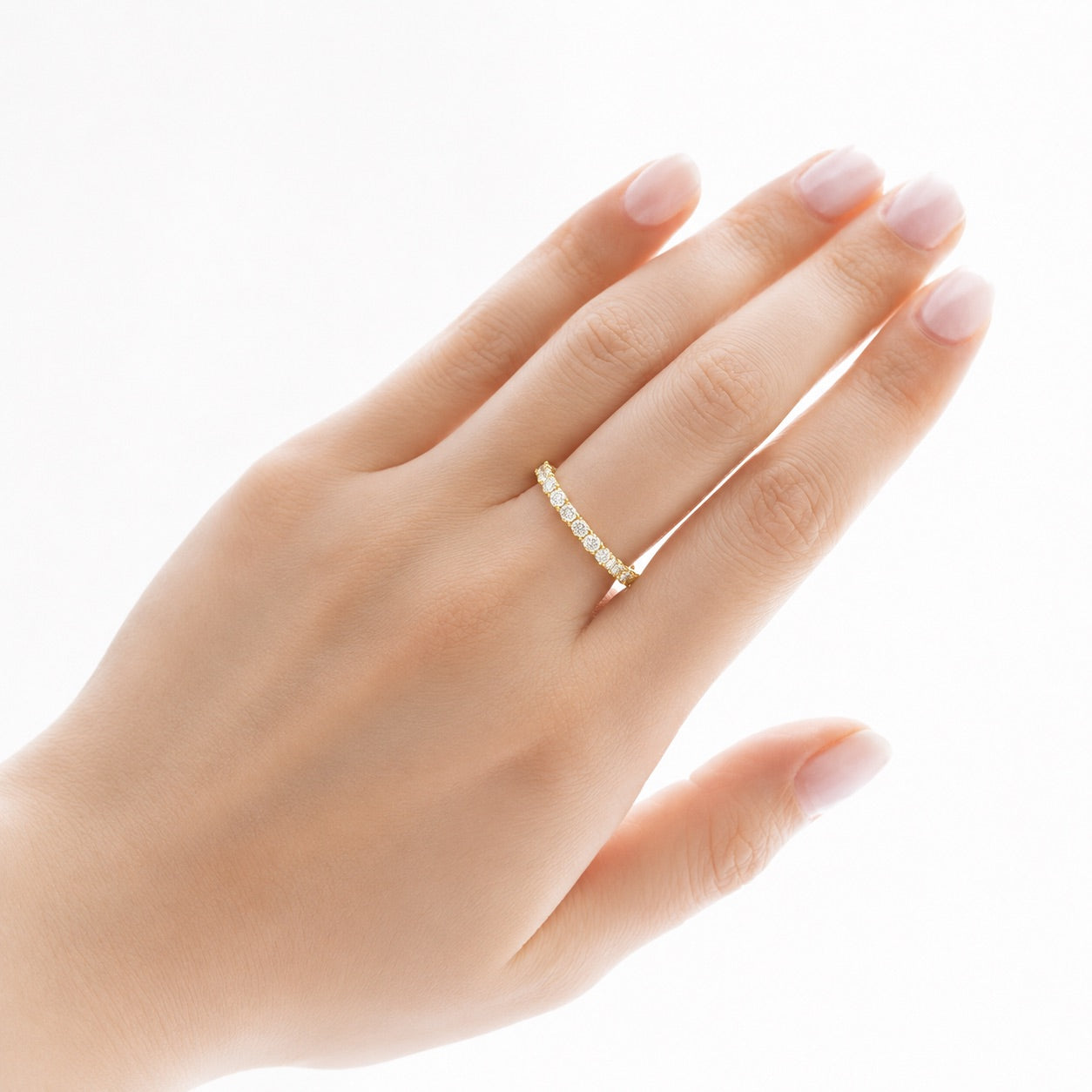 フルエタニティリング〖0.8ct/ 0.03ct×25石 2㎜〗ラボグロウンダイヤモンド｜プラチナ900 or 950 / K18イエローゴールド｜Fカラー VS1アップ エクセレントカット｜受注制作／約50日でお届け