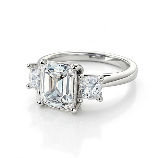 〖3ct / Eカラー VVS2〗ラボグロウンダイヤモンド リング｜プラチナ900｜エメラルドカット スリーストーン｜IGI鑑定書付き-オーダー制作