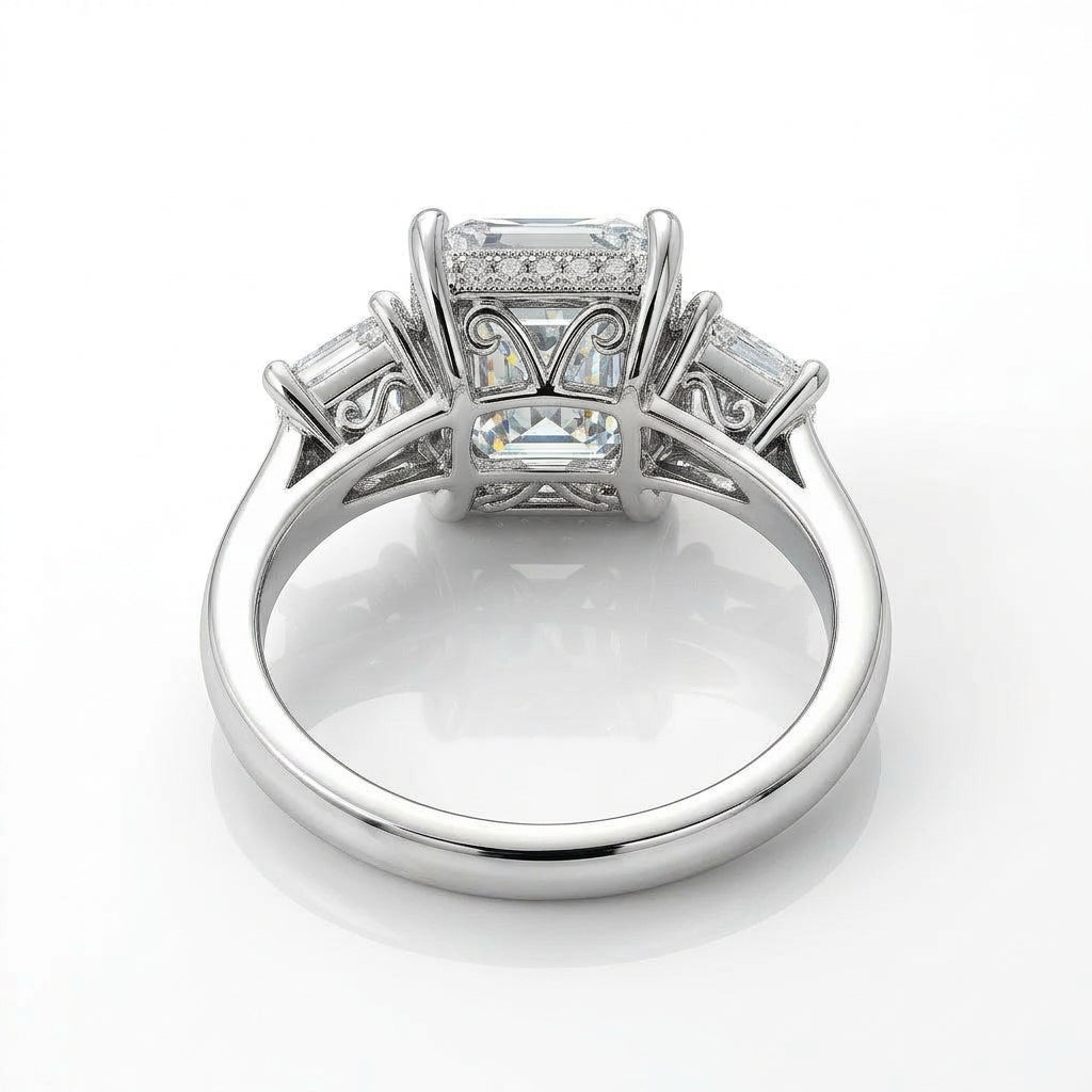 〖3ct / Eカラー VVS2〗ラボグロウンダイヤモンド リング｜プラチナ900｜エメラルドカット スリーストーン｜IGI鑑定書付き-オーダー制作