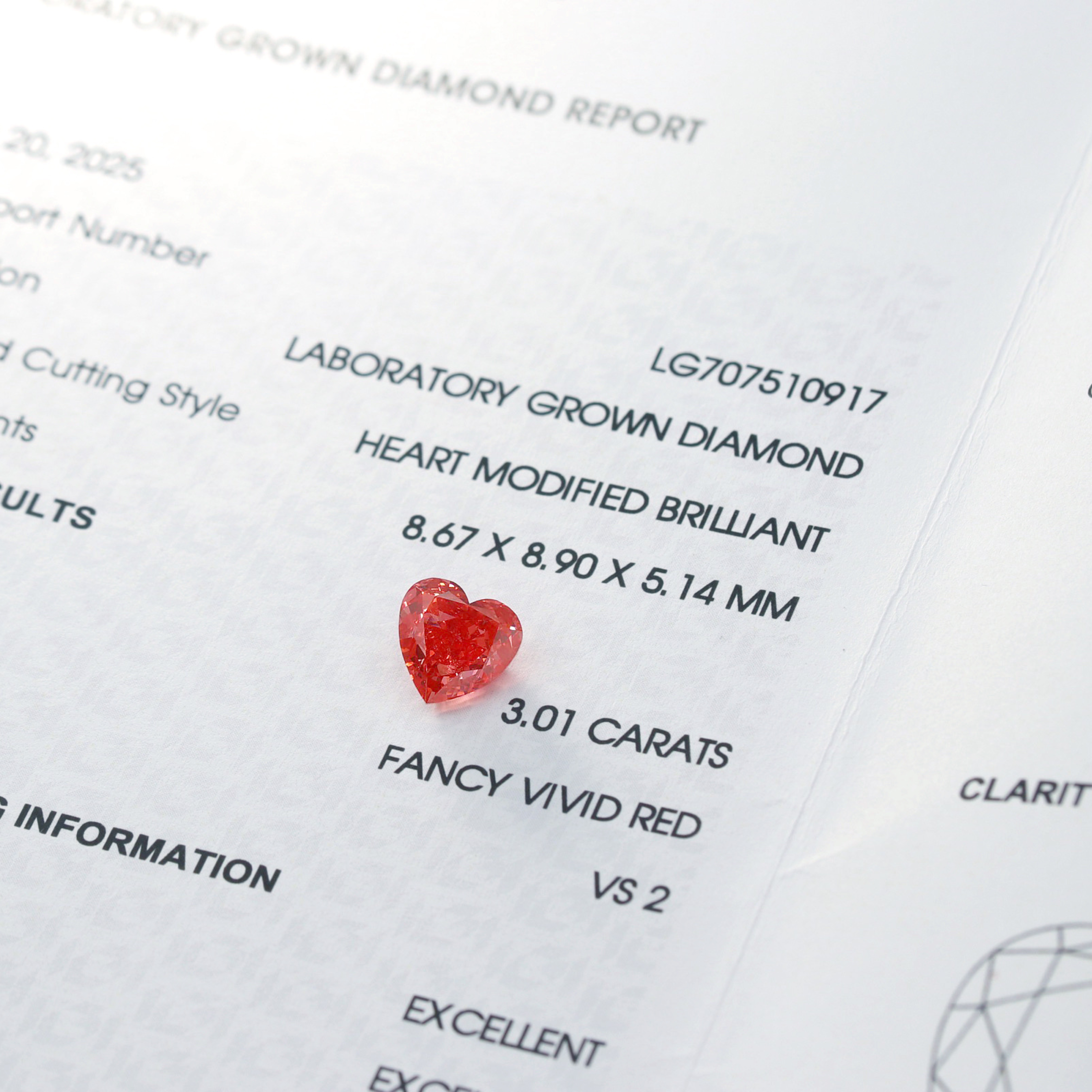 〖3.01ct / Fancy Vivid Red VS2〗ラボグロウンダイヤモンド レッド ルース｜ハートシェイプ（ハートモディファイド）｜IGI鑑定書付き｜IGI: LG707510917
