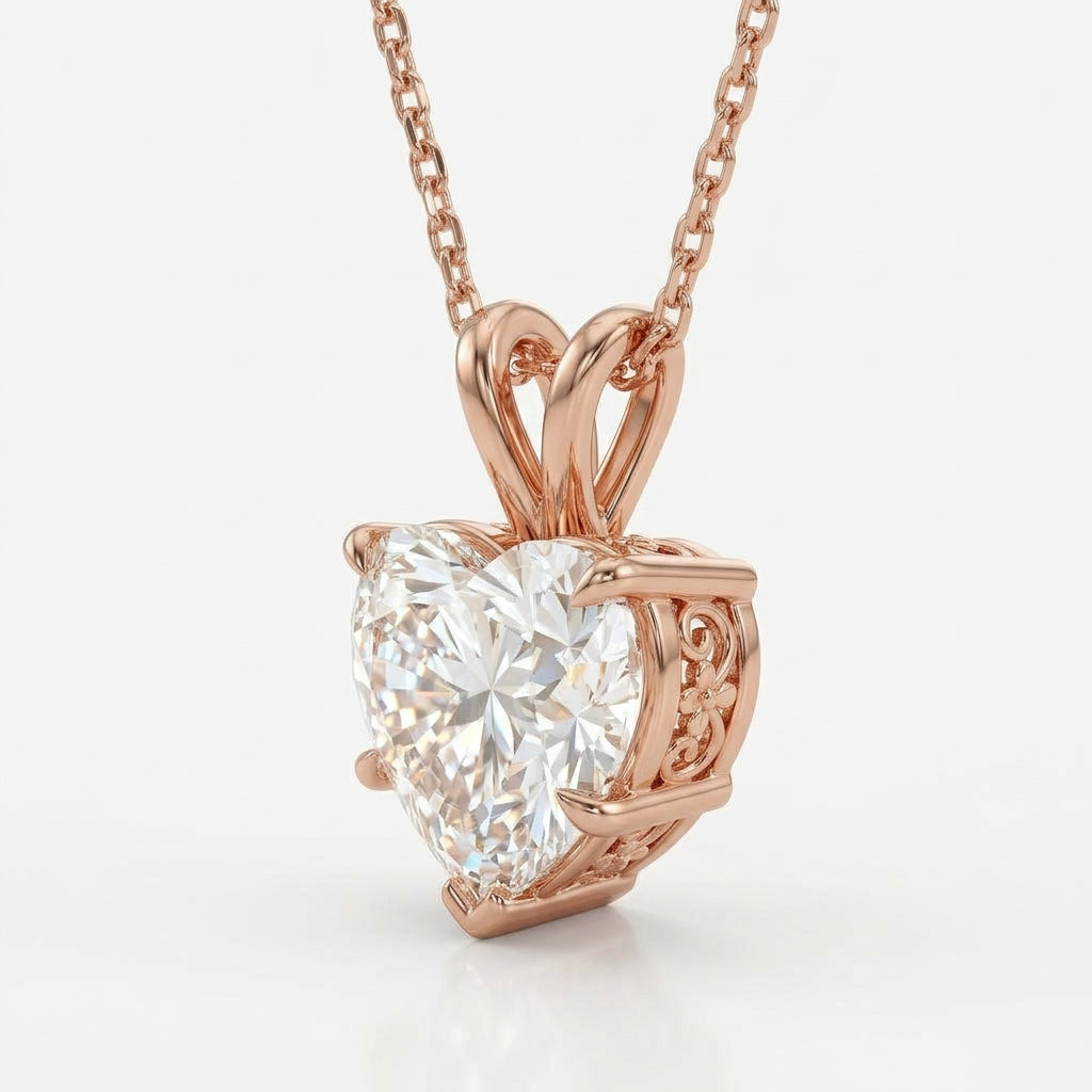 〖3ct / Dカラー VS1〗ラボグロウンダイヤモンド ネックレス｜K18ローズゴールド｜ハートシェイプ ペンダント｜IGI鑑定書付き- オーダー制作