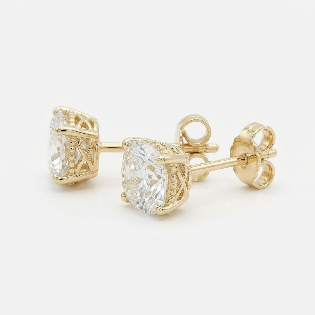 〖3ct / Dカラー VVS2〗ラボグロウンダイヤモンド ピアス｜K18イエローゴールド｜ラウンド スタッド｜IGI鑑定書付き -オーダー制作