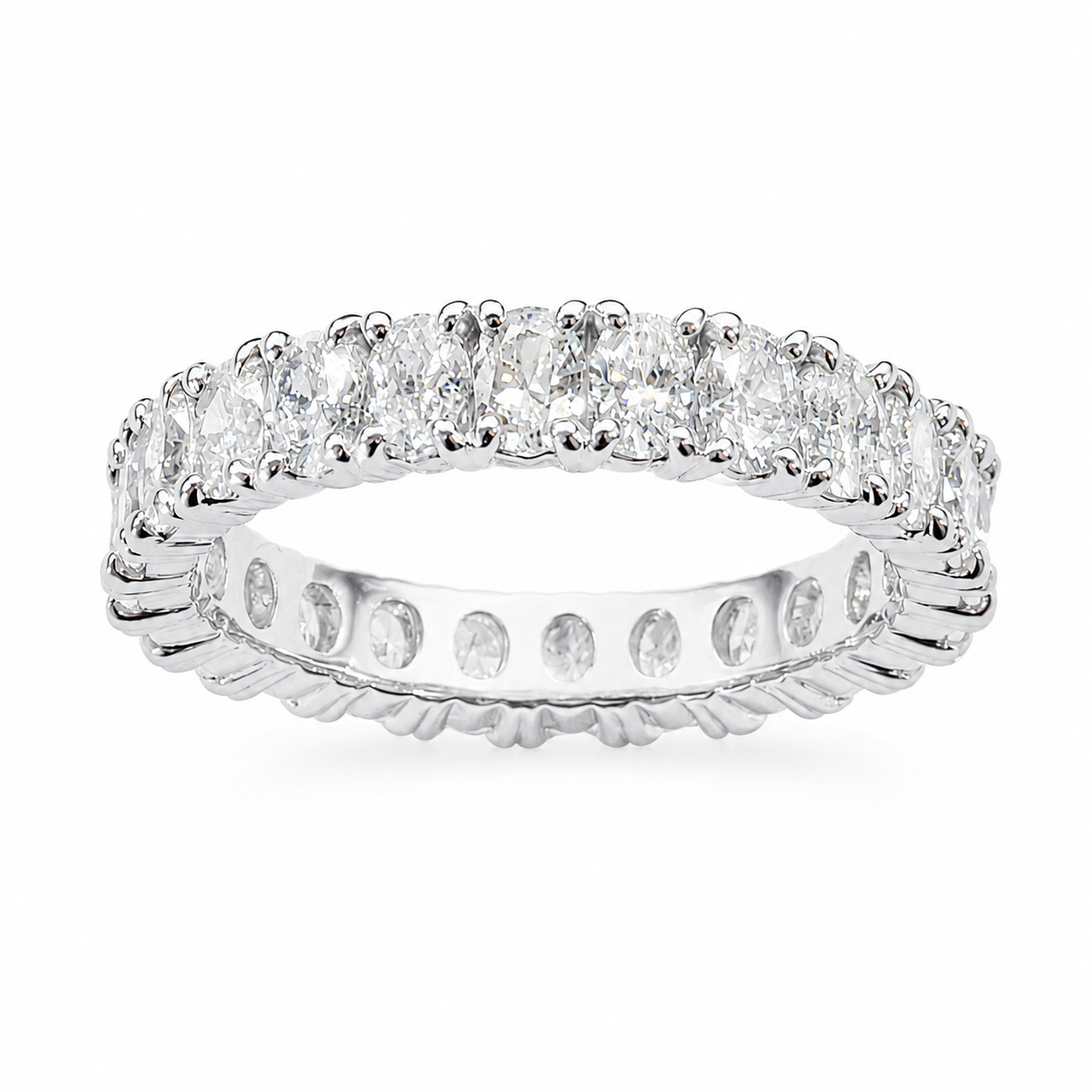 オーバルカット フルエタニティリング〖2.7ct/0.11ct 縦幅3.5㎜〗ラボグロウンダイヤモンド｜プラチナPT900/PT950 / K18イエローゴールド｜Fカラー VS1アップ｜受注制作／約50日でお届け