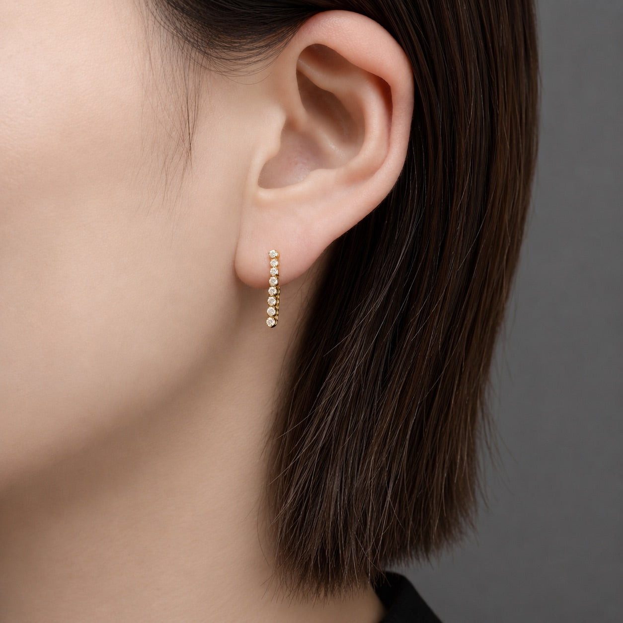 テニスピアス〖0.15ct×2/1.5㎝ 8コマ 〗ラボグロウンダイヤモンド｜プラチナ900 / K18イエローゴールド｜FカラーVS1アップ　受注制作／約50日でお届け