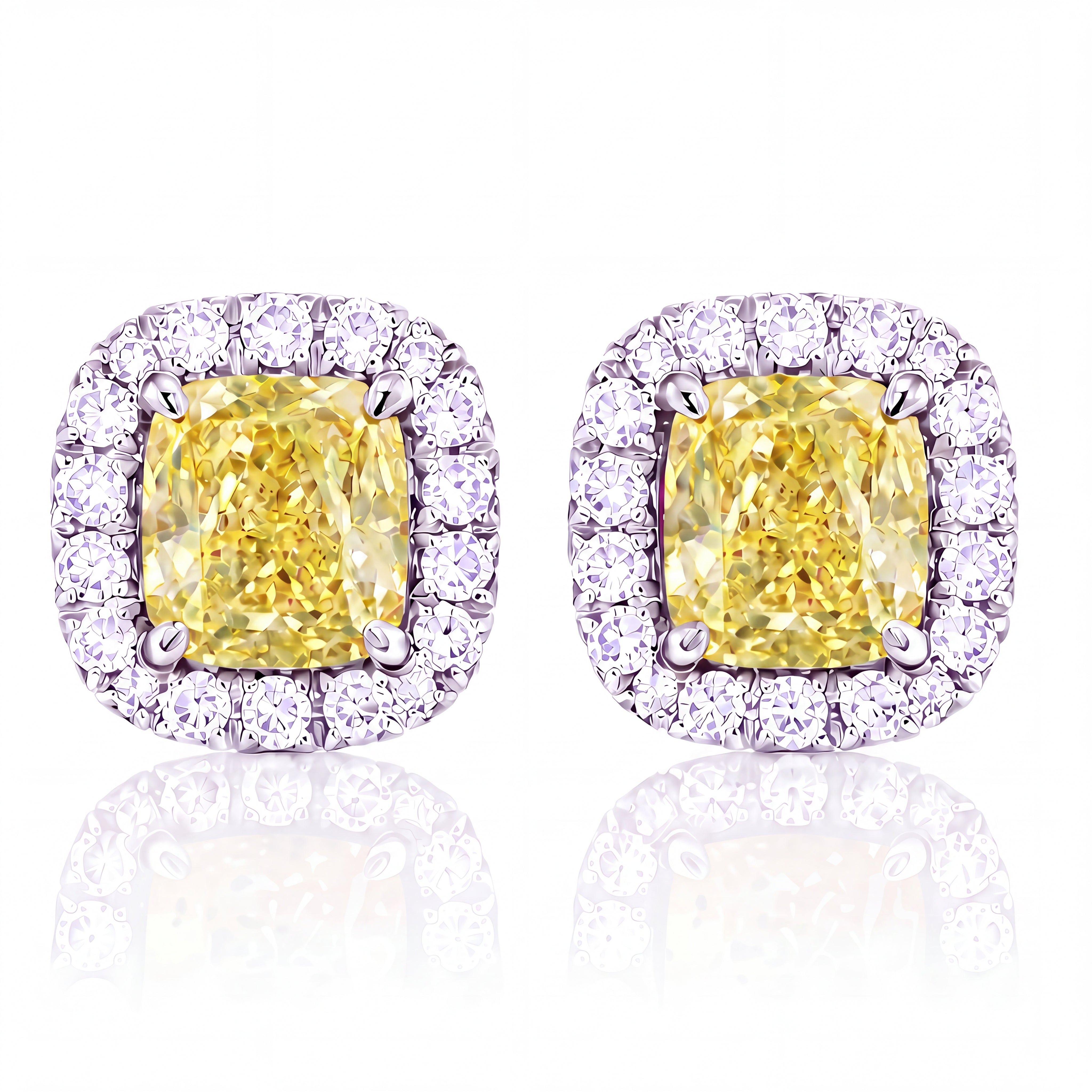 【お客様専用ページ】Fancy Vivid Yellow クッションカット ヘイローピアス｜0.5ct × 2石｜PT900 ポスト中央｜鑑定書なし