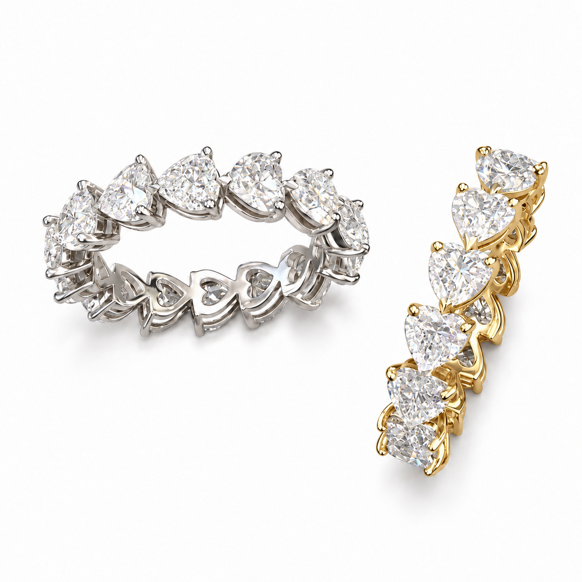ハートシェイプ フルエタニティリング〖約3ct/0.2ct×16石 幅4.7mm〗ラボグロウンダイヤモンド｜プラチナPT900/PT950 / K18イエローゴールド｜Fカラー VS1アップ｜受注制作／約50日でお届け