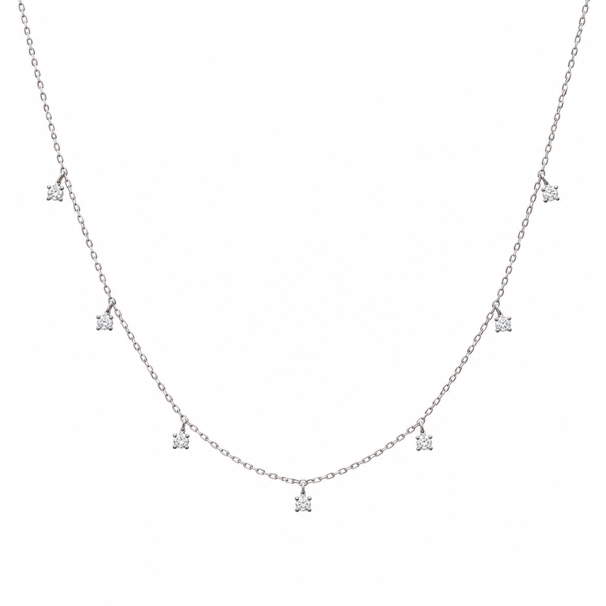 ダイヤモンドステーションネックレス〖0.1ct×7石 合計0.7ct〗ラボグロウンダイヤモンド｜プラチナPT900/PT850 / K18イエローゴールド｜Fカラー VS1 エクセレントカット｜鑑定書なし｜4本爪｜小豆ミラーカット45cm｜受注制作