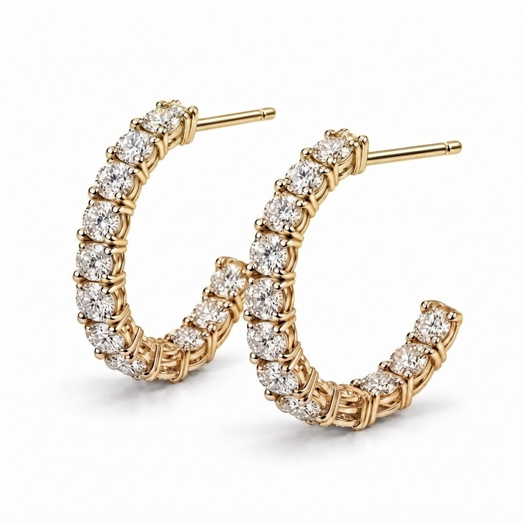 ダイヤモンドエタニティフープピアス〖合計2ct以上/0.1ct×12石 幅約3mm 外径約17mm〗ラボグロウンダイヤモンド｜PT900/PT950 / K18イエローゴールドピンクゴールド｜Fカラー VS1アップ EX｜鑑定書なし｜受注制作