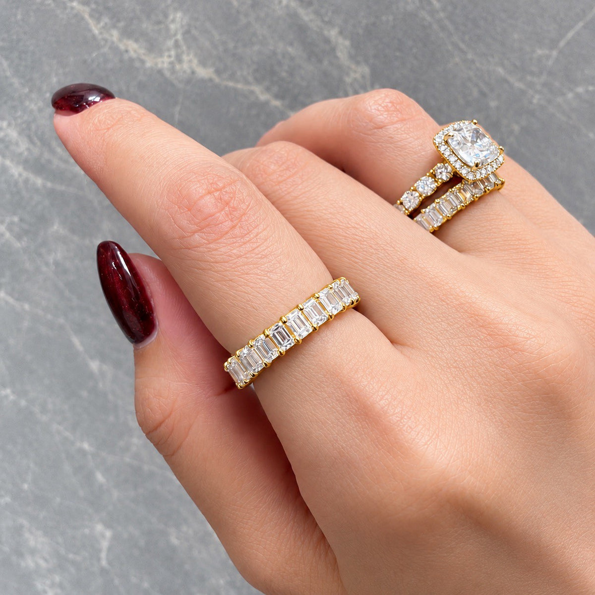 エメラルドカット フルエタニティリング〖3.8ct/0.17ct×24石 縦幅3.7㎜〗ラボグロウンダイヤモンド｜PT900/PT950/k18イエローゴールド｜Fカラー VS1アップ｜受注制作／約40〜60日でお届け