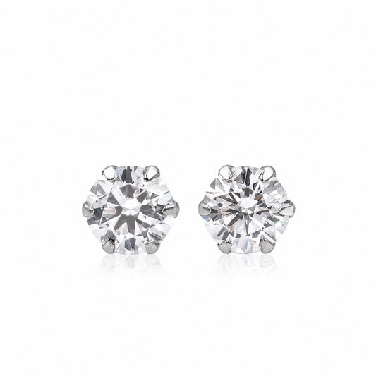 6本爪〖0.3ct×2p / Fカラー VS1/エクセレントカット〗ラボグロウンダイヤモンド ピアスペア｜プラチナ900 / K18イエローゴールド｜ラウンドブリリアント｜鑑定書無し｜定番人気 ご注文後約30日～50日で納品