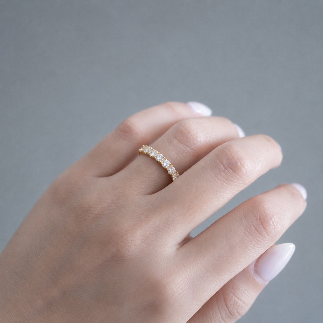 ハーフエタニティリング〖0.7ct/0.１ct×7石3mm 〗ラボグロウンダイヤモンド｜プラチナPT900/PT950 / K18イエローゴールド｜受注制作／約50日でお届け｜NAYA-1002｜RNR00149