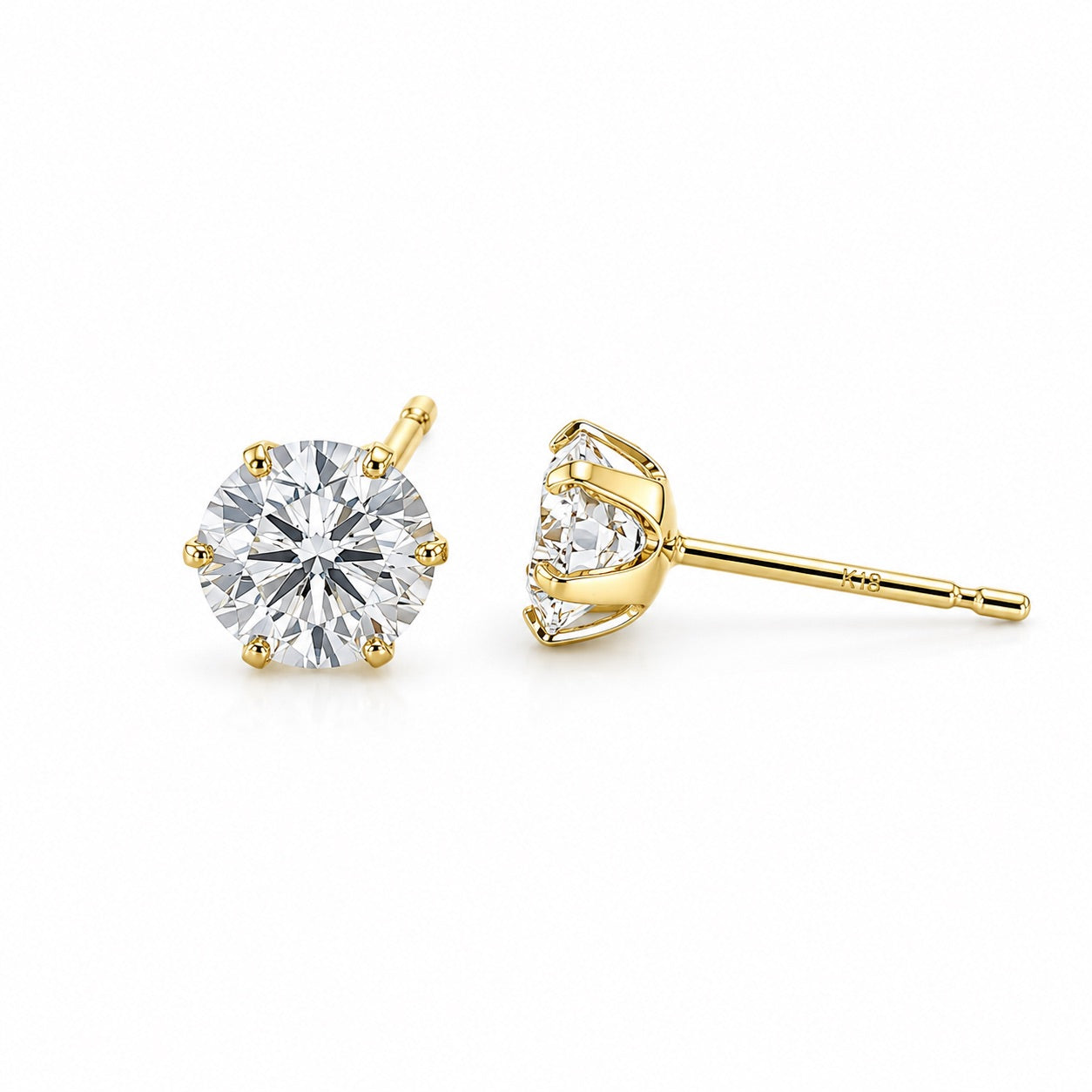 エクセレントカット〖0.25ct×2 トータル0.5カラット / Fカラー VS1〗ラボグロウンダイヤモンド スタッドピアス｜プラチナ900 / K18イエローゴールド｜6本爪｜鑑定書無し | 納期約50日