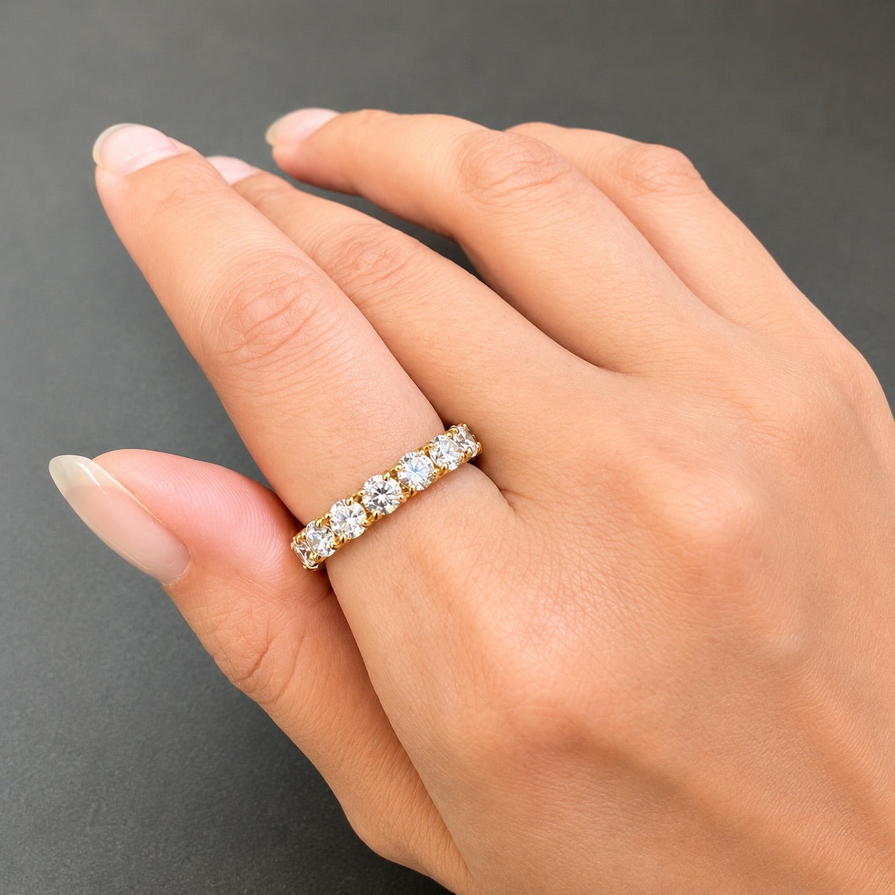 ハーフエタニティリング〖0.9ct/0.1ct×9石 3mm〗ラボグロウンダイヤモンド｜プラチナPT900/PT950 / K18イエローゴールド｜受注制作／約50日でお届け｜NAYA-1002