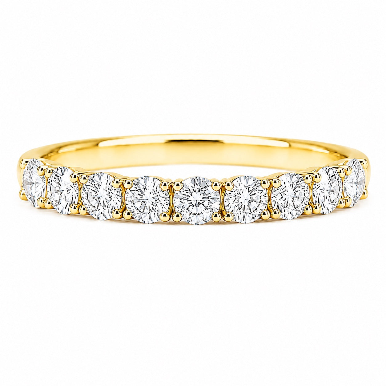 ハーフエタニティリング〖0.9ct/0.1ct×9石/D:3㎜ R:3㎜〗ラボグロウンダイヤモンド｜プラチナPT900/PT950 / K18イエローゴールド｜受注制作／約50日でお届け｜NAYA-1002｜RNR00149