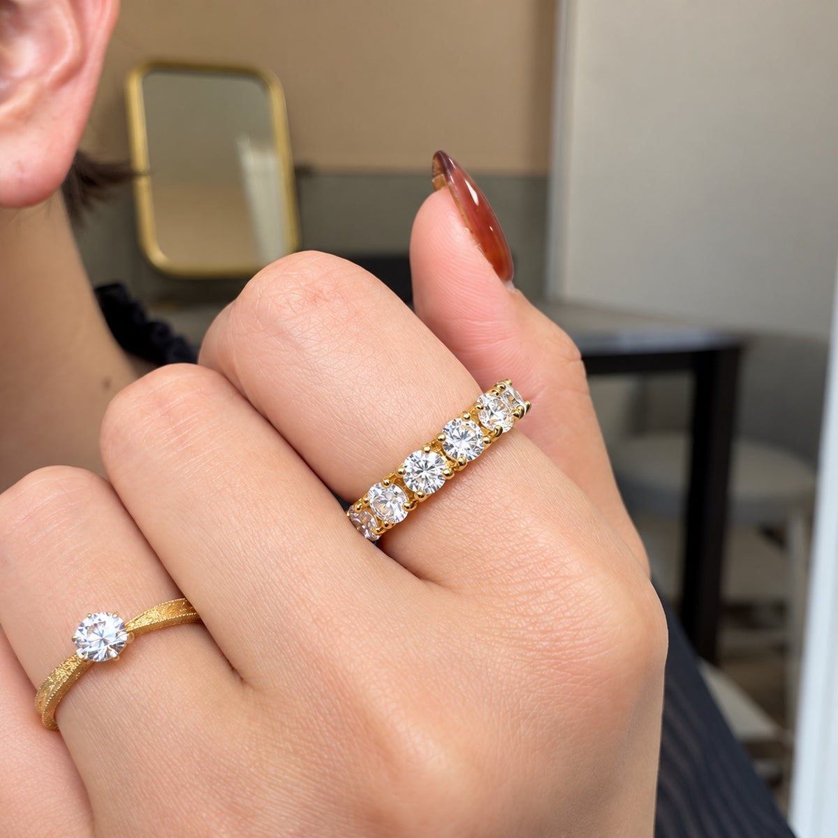 フルエタニティリング〖4ct/0.3ct×14石 4.3mm〗ラボグロウンダイヤモンド｜プラチナPT900/PT950 / K18イエローゴールド｜受注制作／約40〜60日でお届け｜NAYA-1002 a