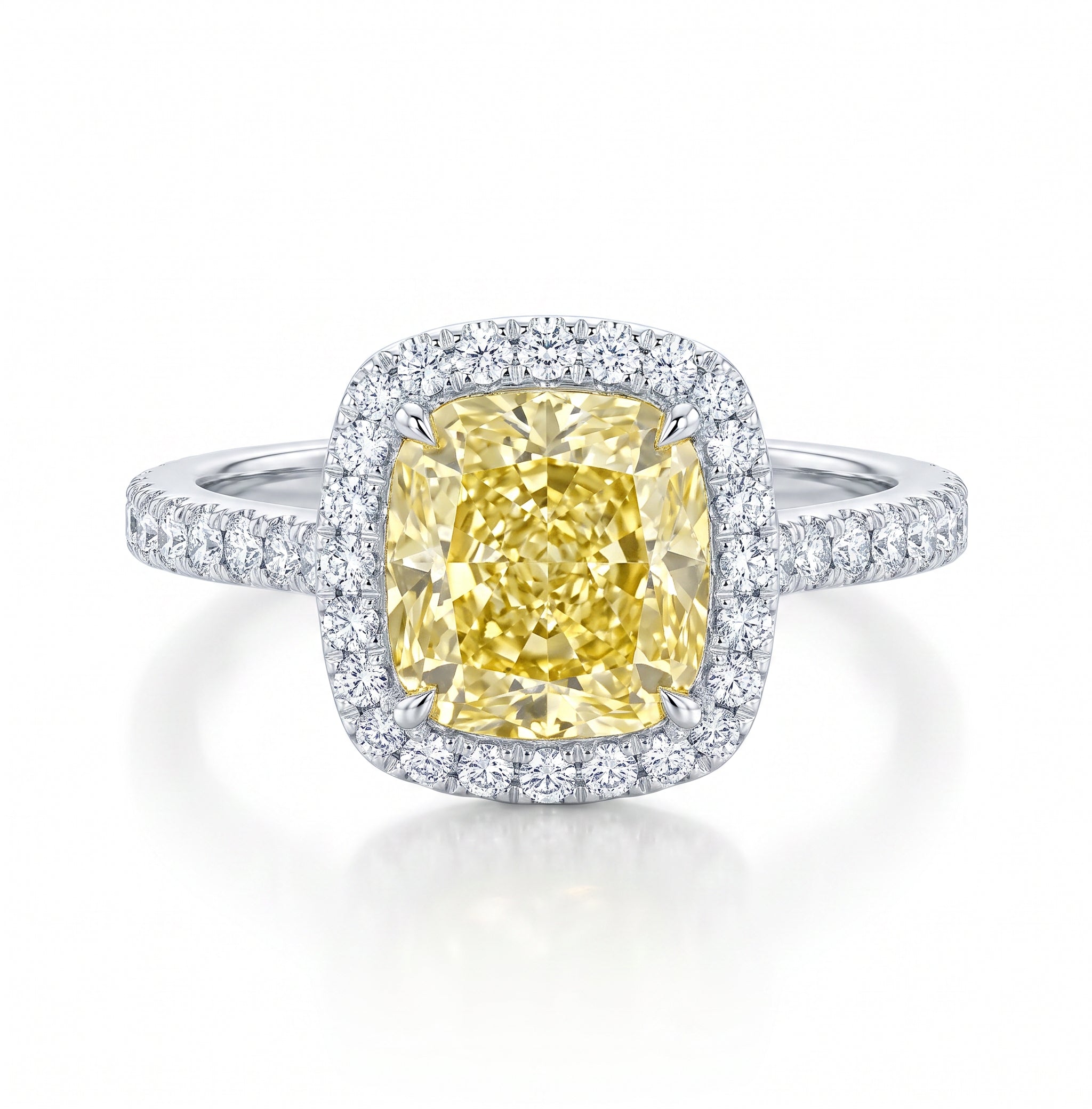 【お客様専用ページ】イエローダイヤモンド ヘイローリング オーダーメイド｜2.09ct Fancy Vivid Yellow VS1 クッション｜PT900 パヴェメレ取り巻き｜14.5号｜IGI鑑定書付き（LG801683940）