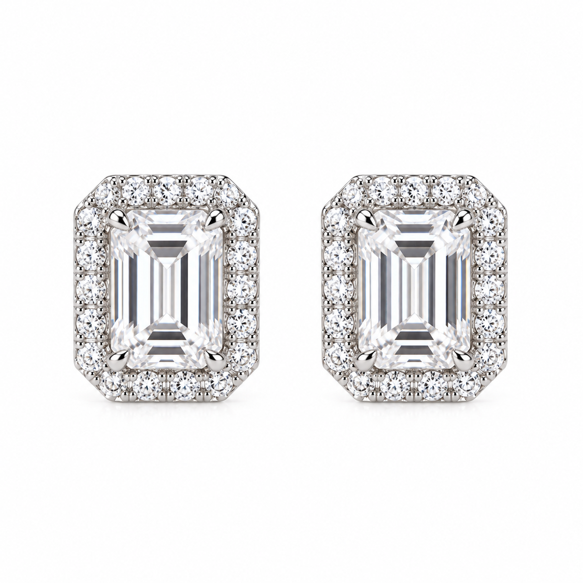 【お客様専用】〖0.7ct×2 Dカラー VVS2〗エメラルドカット ヘイローデザインピアス｜PT900ポスト上側 ＋ 〖0.5ct×2〗オーバルカット 4本爪ピアス｜K18イエローゴールドポスト上側｜おまとめ割